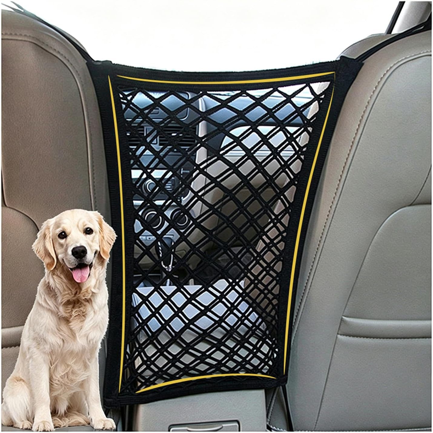 Dog Car Net Barrier Pet Barrier with Car Mesh Organizer for Dog & Child, Safety Divider with Upgraded Storage Pouch, Easy Install for Cars & Suvs