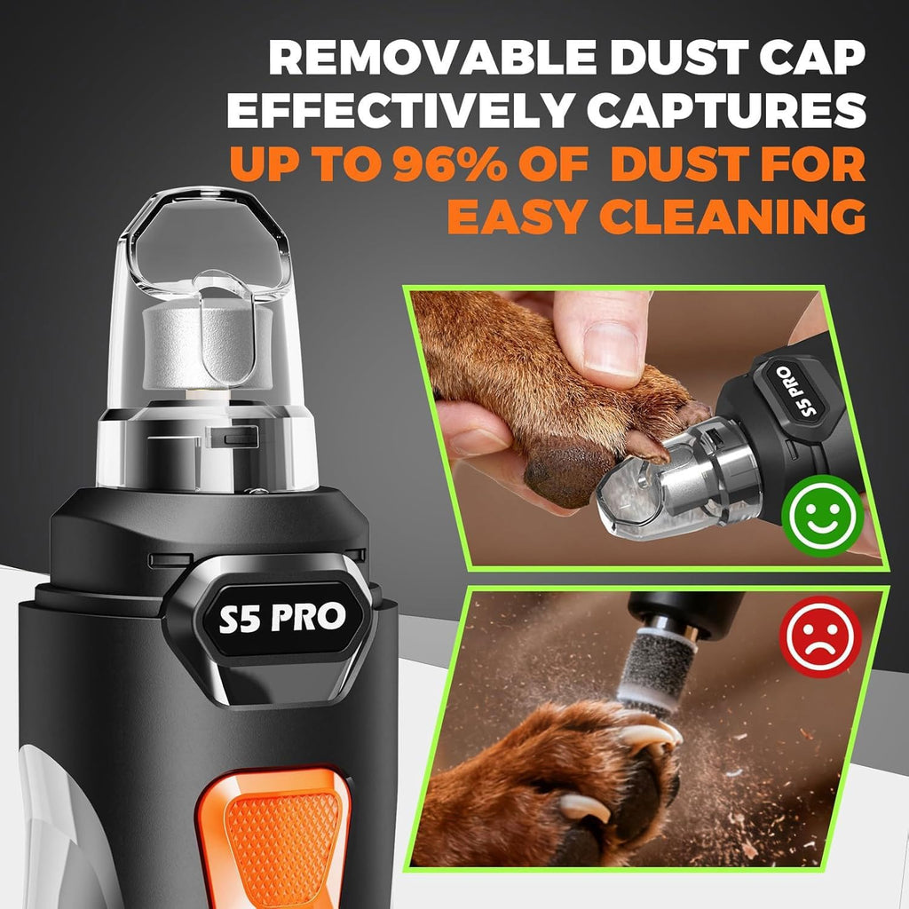 Whisper Quiet Dog Nail Grinder with 4 LED Lights, Safe & Stress-Free for Sensitive Dogs Cats of All Breeds & Sizes, 3 Grinding Bits, 3-Speed, Pet Nail Trimmers, Rechargeable Painless Grooming Kit