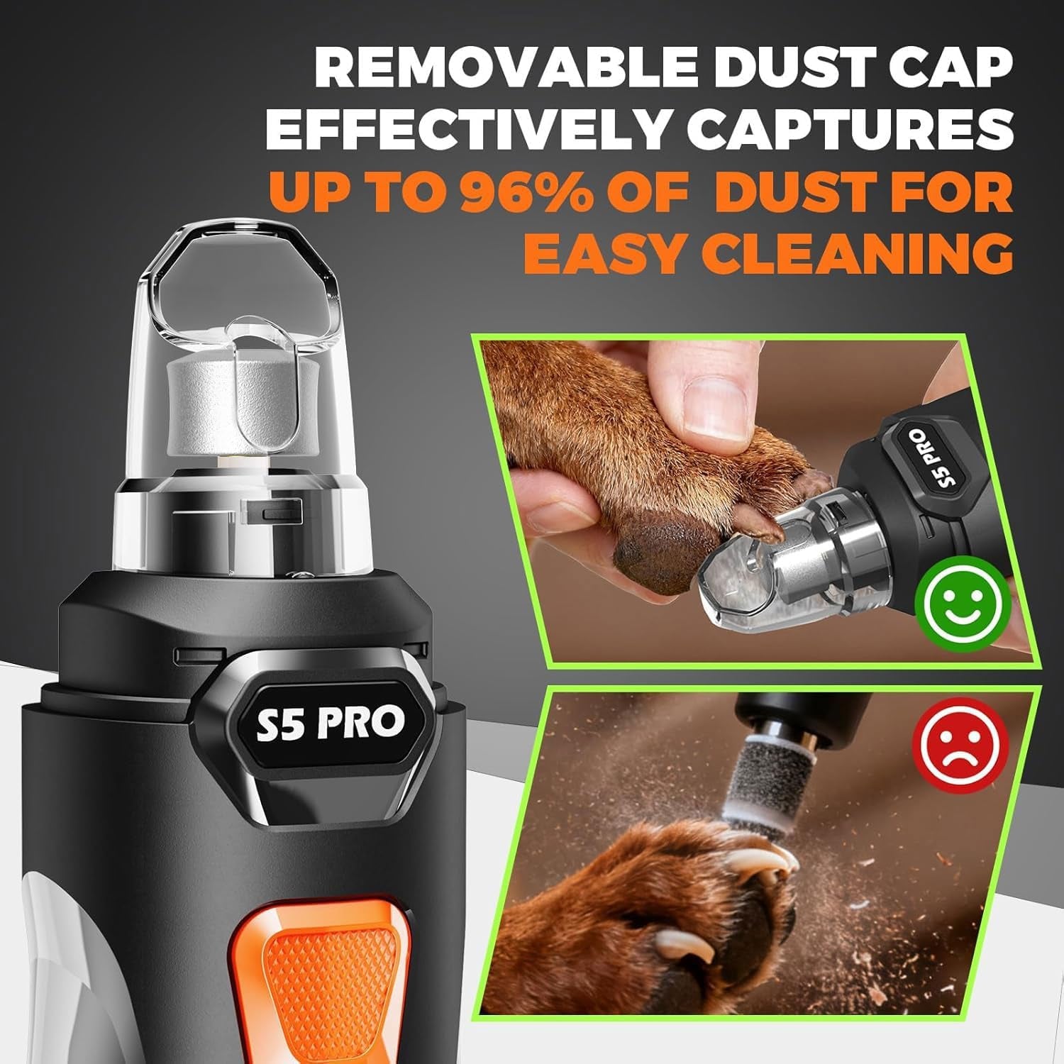 Whisper Quiet Dog Nail Grinder with 4 LED Lights, Safe & Stress-Free for Sensitive Dogs Cats of All Breeds & Sizes, 3 Grinding Bits, 3-Speed, Pet Nail Trimmers, Rechargeable Painless Grooming Kit