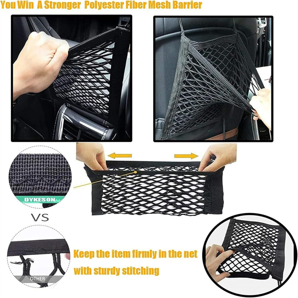 Dog Car Net Barrier Pet Barrier with Car Mesh Organizer for Dog & Child, Safety Divider with Upgraded Storage Pouch, Easy Install for Cars & Suvs