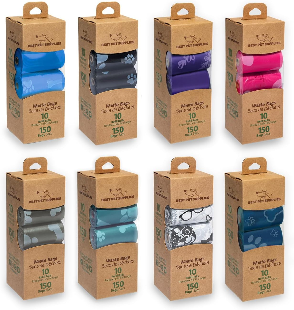 Dog Poop Bags for Waste Refuse Cleanup, Doggy Roll Replacements for Outdoor Puppy Walking and Travel, Leak Proof and Tear Resistant, Thick Plastic - Assorted, 150 Bags