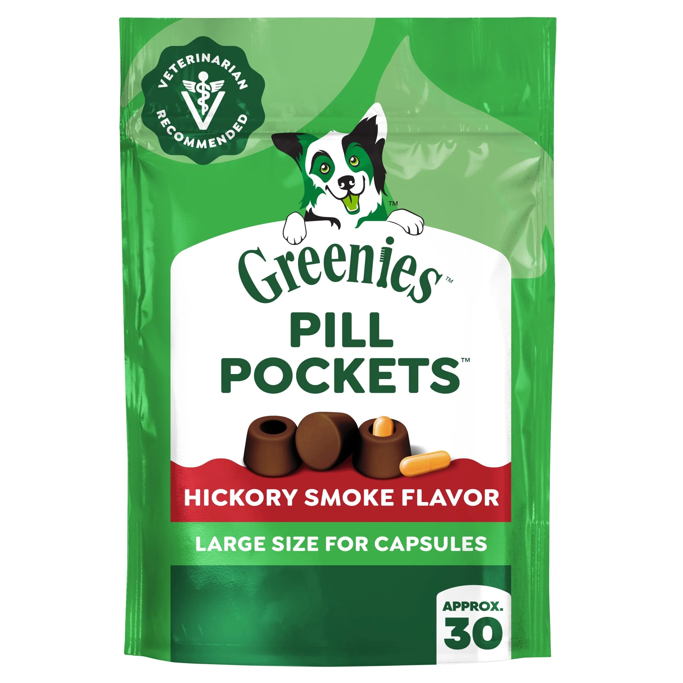 Pill Pockets for Dogs Capsule Size Natural Soft Dog Treats, Hickory Smoke Flavor, 7.9 Oz Pack (30 Treats)