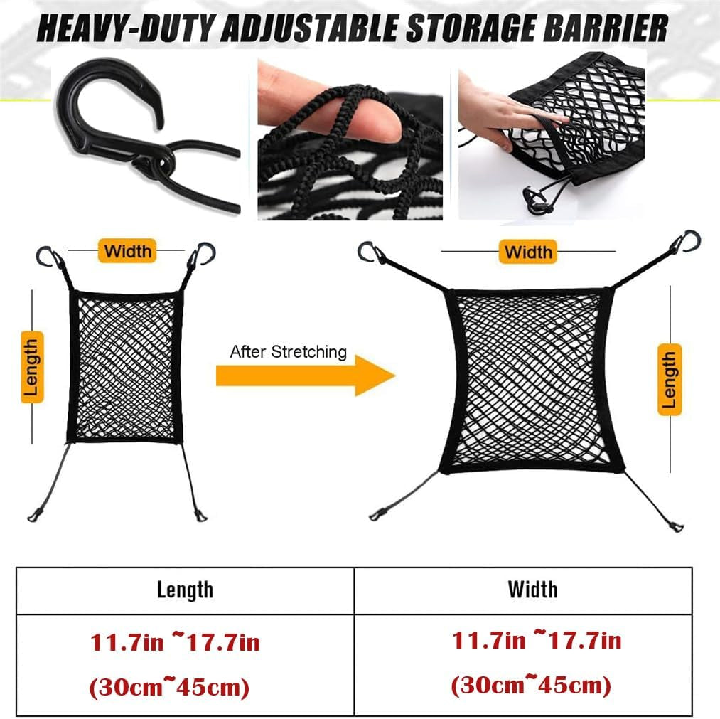 Dog Car Net Barrier Pet Barrier with Car Mesh Organizer for Dog & Child, Safety Divider with Upgraded Storage Pouch, Easy Install for Cars & Suvs
